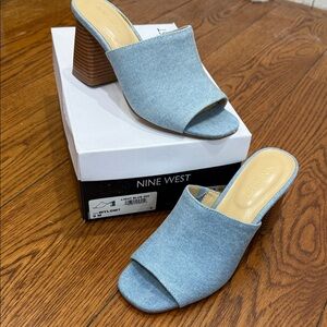 NEW Nine West Light Blue Open-Toe Mules